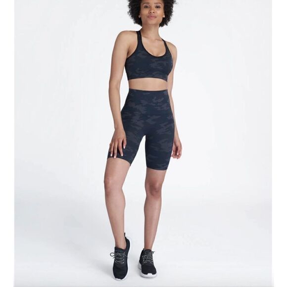 Spanx Grey Black Look at Me Now Camo High Waisted Biker Shorts Shape Wear XS - Picture 3 of 10